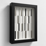 Contemporary paper relief art with strategically placed mirrors, creating dynamic light reflections. Pilari Helsinki.